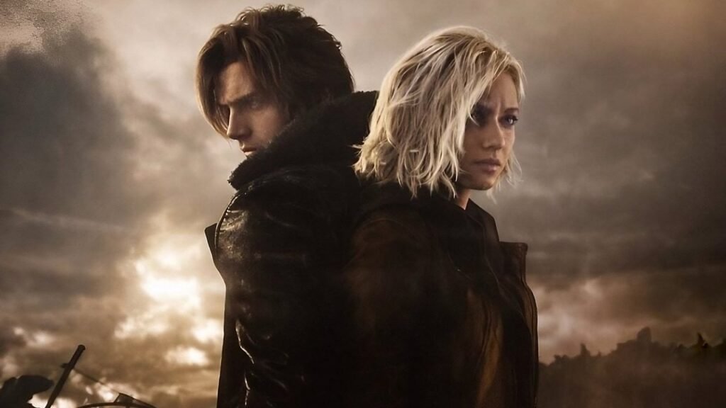 Leon Kennedy e Grace Ashcroft de costas um para o outro em Resident Evil Requiem.