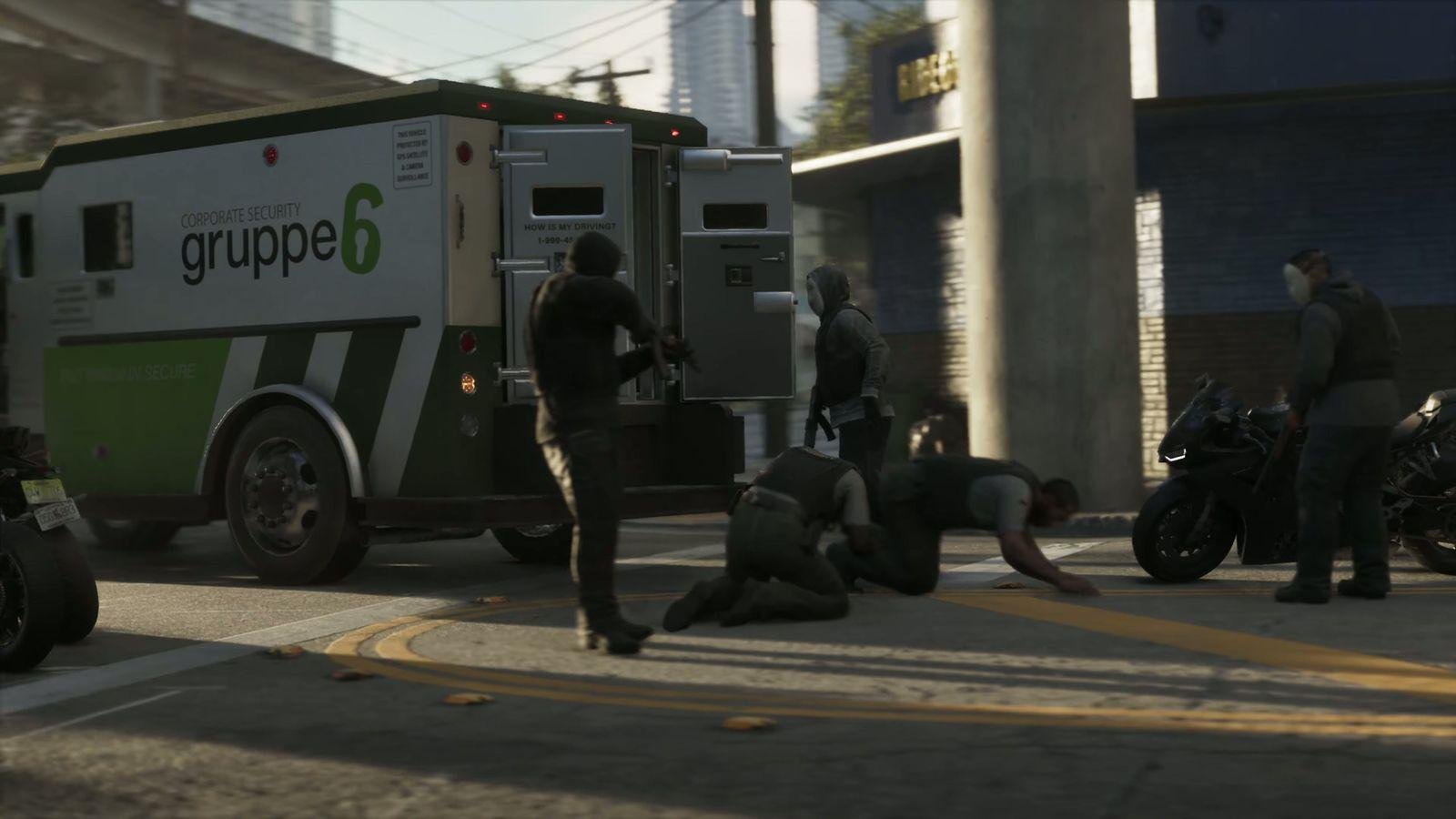 Assalto a um caminhão-forte durante gameplay de GTA 6 mostrado no Extended Look da Rockstar