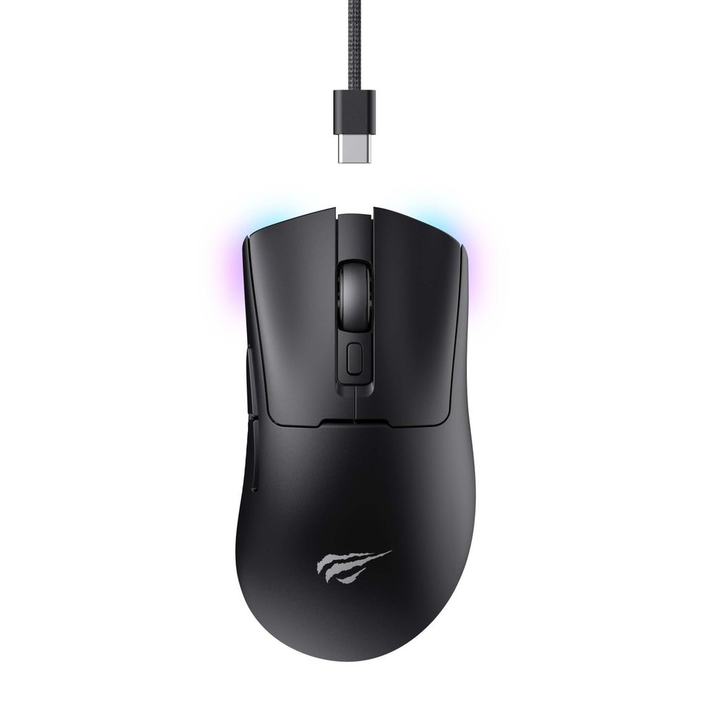 Mouse gamer Havit MS966SE Tri-Mode, com conexão com fio, wireless 2.4GHz e Bluetooth, em imagem oficial da Havit