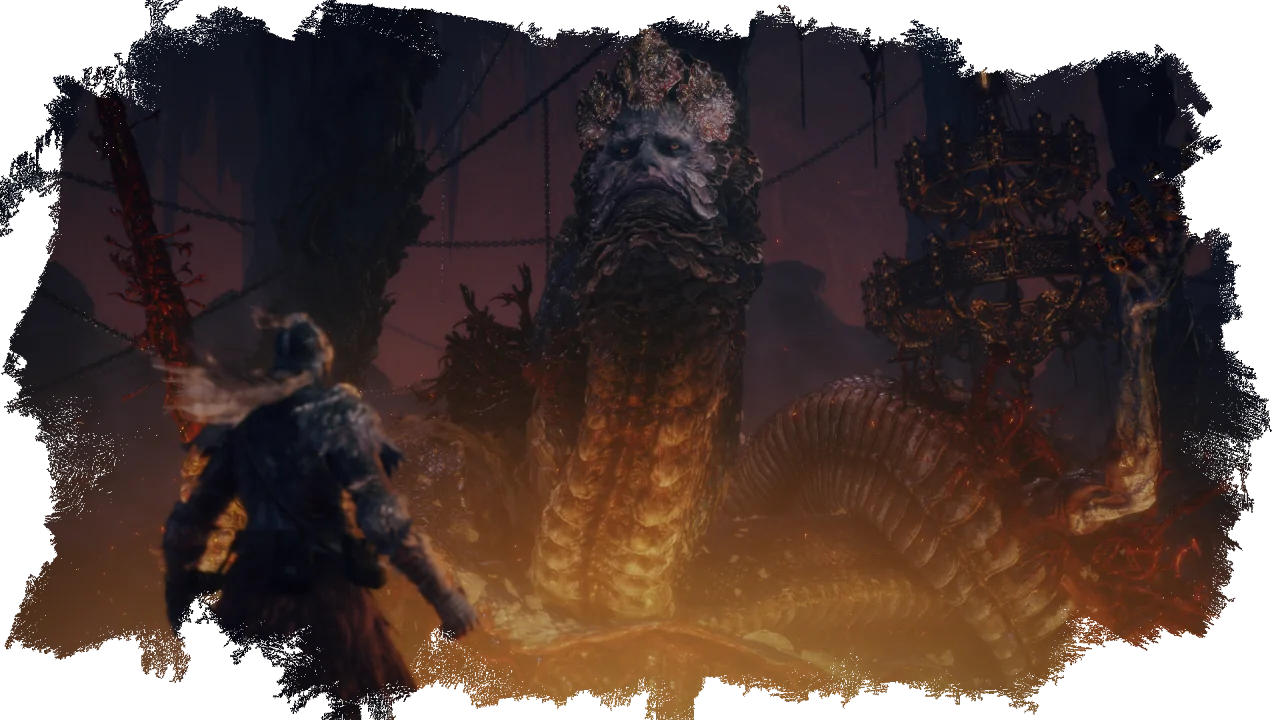 O Tarnished enfrenta um chefe monumental em cena de gameplay de Elden Ring: Tarnished Edition
