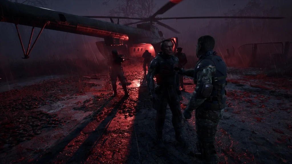 Membros das facções Duty e Freedom em confronto na Zona, em cena oficial de S.T.A.L.K.E.R. 2: Cost of Hope