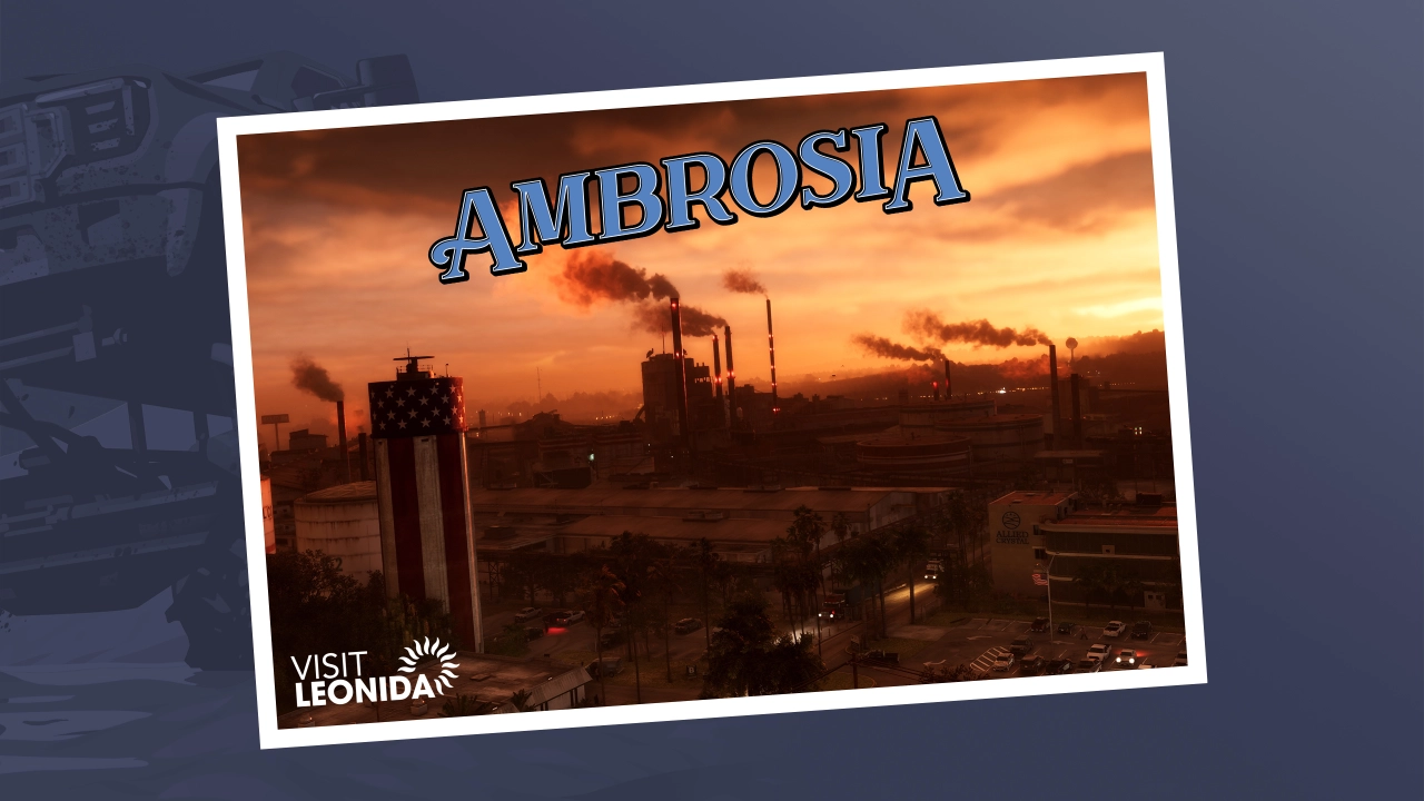 Postcard oficial de Ambrosia, região do estado fictício de Leonida em GTA 6, arte de divulgação da Rockstar Games