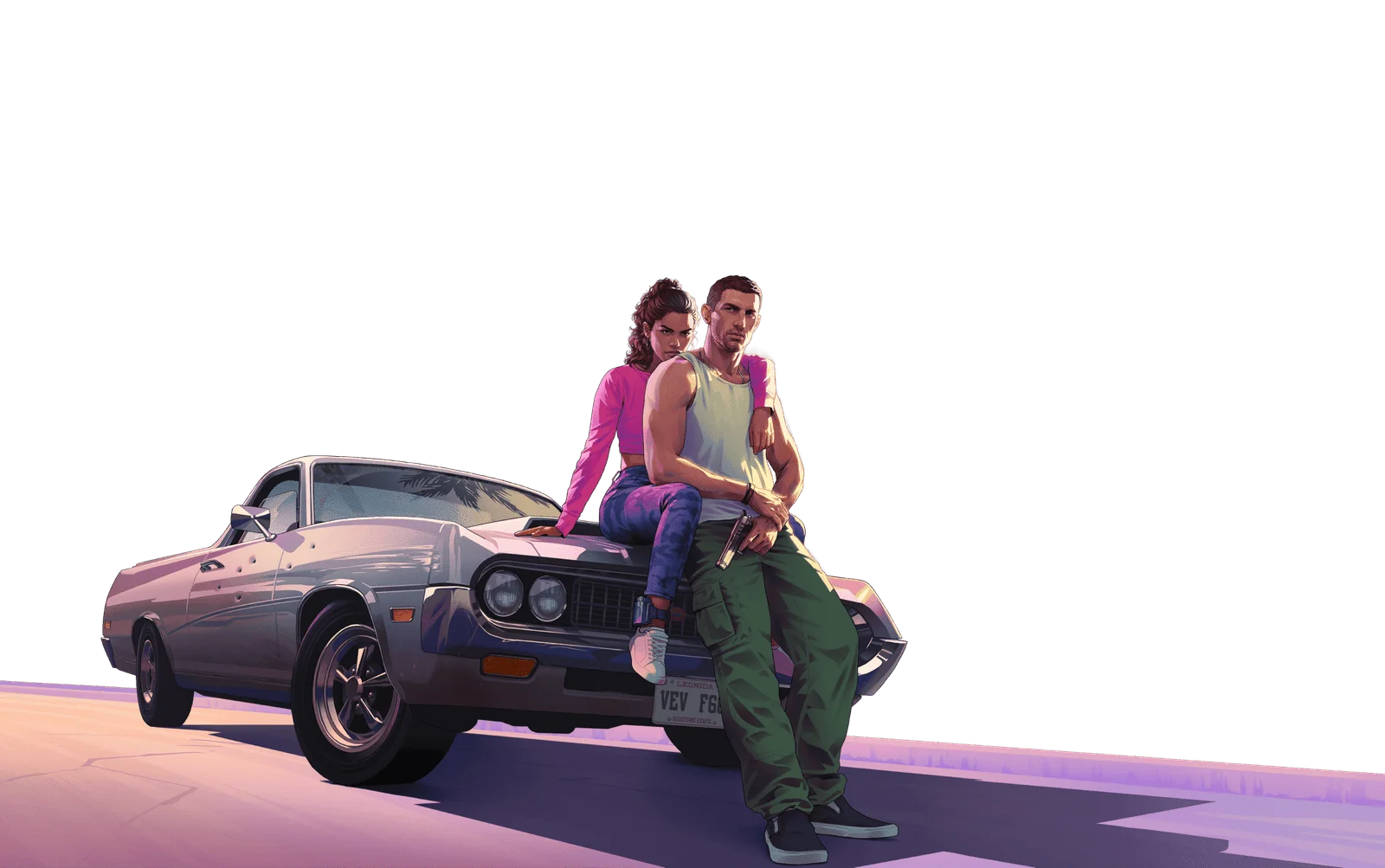 Arte oficial de Jason e Lucia, protagonistas de GTA 6, divulgada pela Rockstar Games