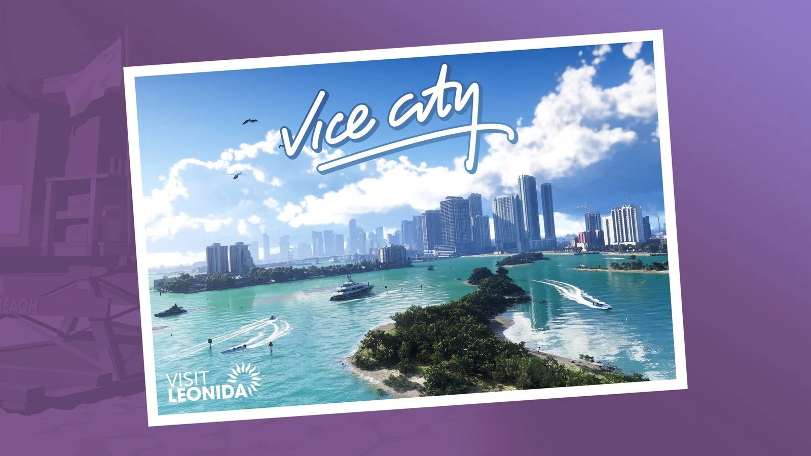 Vista panorâmica oficial de Vice City, cenário principal de GTA 6, arte de divulgação da Rockstar Games